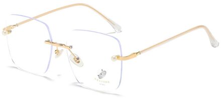 Yooske Randloze Parel Vierkante Brilmontuur Vrouwen Elegante Computer Eyewear Anti Blauw Licht Brillen Frames Luxe goud