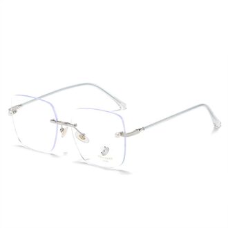 Yooske Randloze Parel Vierkante Brilmontuur Vrouwen Elegante Computer Eyewear Anti Blauw Licht Brillen Frames Luxe zilver