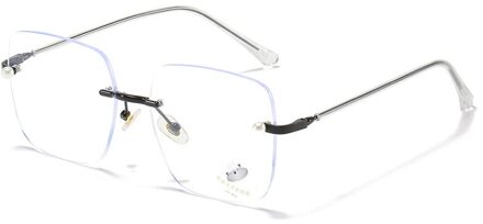 Yooske Randloze Parel Vierkante Brilmontuur Vrouwen Elegante Computer Eyewear Anti Blauw Licht Brillen Frames Luxe zwart