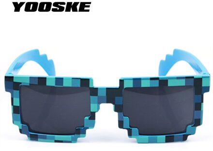 Yooske Vintage Bril 8 Bit Pixel Vrouwen Mannen Zonnebril Vrouwelijke Mannelijke Mozaïek Zonnebril Kids Jongens Meisjes Kind Blauw