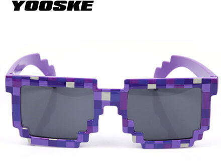 Yooske Vintage Bril 8 Bit Pixel Vrouwen Mannen Zonnebril Vrouwelijke Mannelijke Mozaïek Zonnebril Kids Jongens Meisjes Kind Paars