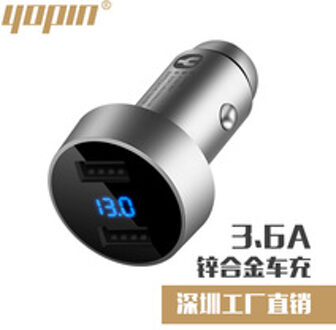 Yopin Manufacturers Direct Selling Super Fast-Charging Car Mounted Charger All-Metal Double USB Digital 3.6A Car Charger Zinc Alloy Version zwart