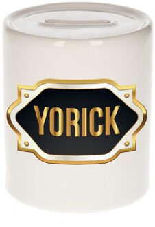 Yorick naam / voornaam kado spaarpot met embleem - Naam spaarpotten Multikleur