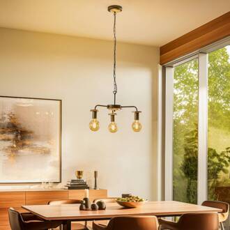 Yorik hanglamp met boomschijven, 3-lamps. zwart, licht hout