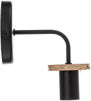 Yorik wandlamp met boomschijf zwart, licht hout