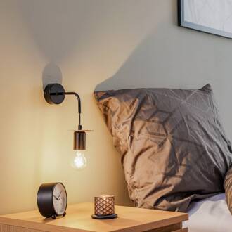 Yorik wandlamp, zwart/licht hout zwart, licht hout