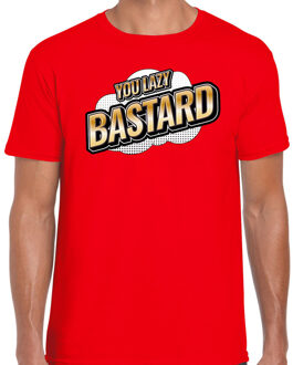 You Lazy Bastard fun tekst t-shirt voor heren rood in 3D effect 2XL
