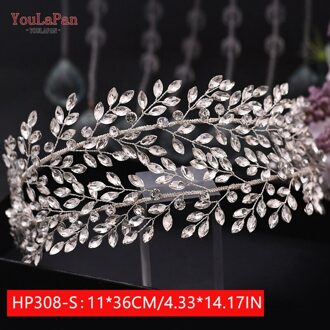 Youlapan HP308 Strass Bruids Haar Sieraden Bridal Tiara Diamanten Bruiloft Hoofddeksel Bridal Crown Silver Crystal Hoofdbanden HP308-S