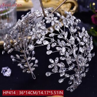 Youlapan HP308 Strass Bruids Haar Sieraden Bridal Tiara Diamanten Bruiloft Hoofddeksel Bridal Crown Silver Crystal Hoofdbanden HP414-S