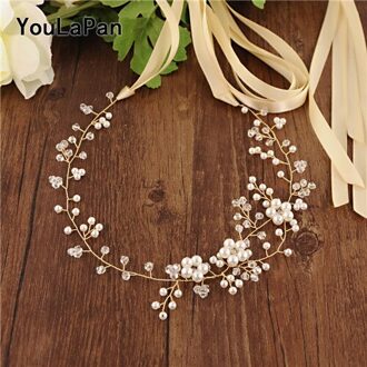 YouLaPan SH126 Gold Bloemen Bruiloft Bruids Riemen met Parels crystal Bruiloft Accessoires Riemen op de Jurk trouwjurk riemen champagne lint