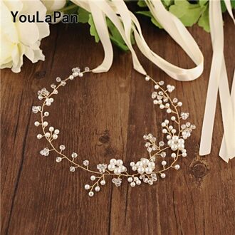 YouLaPan SH126 Gold Bloemen Bruiloft Bruids Riemen met Parels crystal Bruiloft Accessoires Riemen op de Jurk trouwjurk riemen ivoor lint