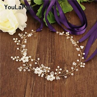 YouLaPan SH126 Gold Bloemen Bruiloft Bruids Riemen met Parels crystal Bruiloft Accessoires Riemen op de Jurk trouwjurk riemen paars lint