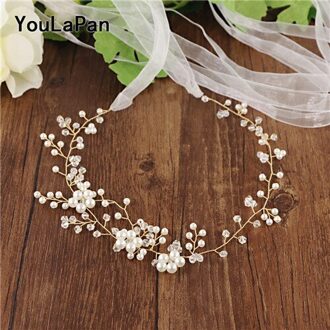 YouLaPan SH126 Gold Bloemen Bruiloft Bruids Riemen met Parels crystal Bruiloft Accessoires Riemen op de Jurk trouwjurk riemen uit-wit organza