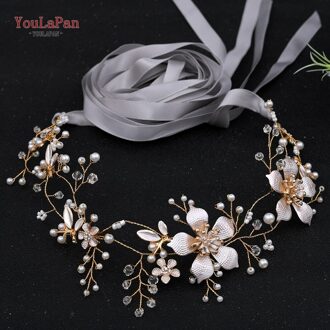 Youlapan SH357 Bruiloft Strass Trim Riem Gouden Bruids Riem Bloemen Bruids Sjerpriem Crystal Bruiloft Riemen Bruids Lint Sash grijs lint