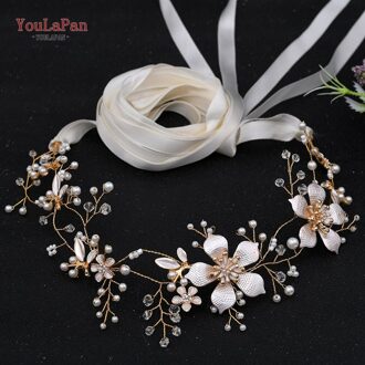 Youlapan SH357 Bruiloft Strass Trim Riem Gouden Bruids Riem Bloemen Bruids Sjerpriem Crystal Bruiloft Riemen Bruids Lint Sash uit-wit lint