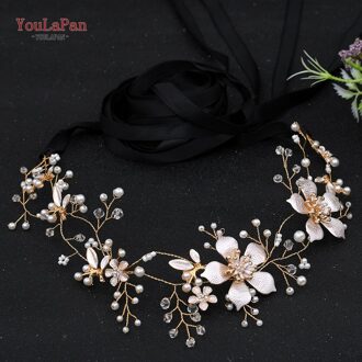 Youlapan SH357 Bruiloft Strass Trim Riem Gouden Bruids Riem Bloemen Bruids Sjerpriem Crystal Bruiloft Riemen Bruids Lint Sash zwart lint