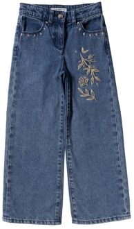 Your Wishes winter jeansbroek meisjes - blauw - wide leg fit, bloem - maat 110