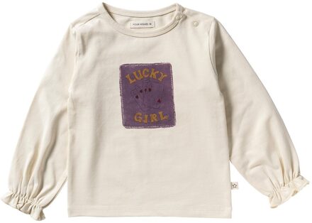 Your Wishes winter t-shirt meisjes - beige - Lucky Girl - longsleeve - maat 104