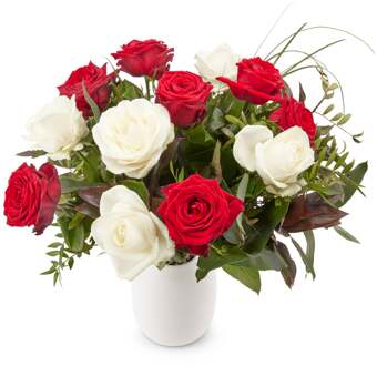 YourSurprise Bloemen - Boeket Rozen Rood-Wit (Middel)