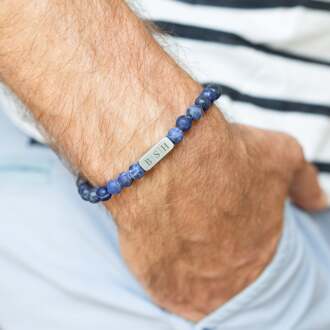 YourSurprise Edelsteen armband graveren - Blauw - S