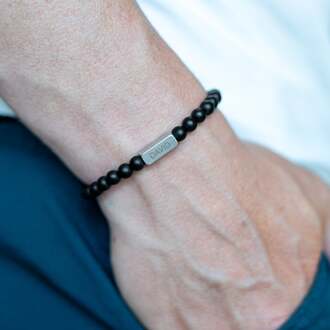 YourSurprise Edelsteen armband graveren - Zwart - S