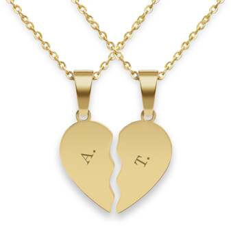YourSurprise Gebroken hart ketting graveren - Goud