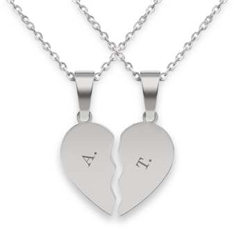 YourSurprise Gebroken hart ketting graveren - Zilver