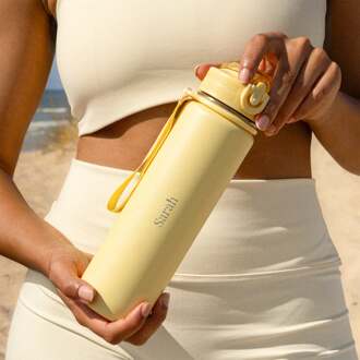 YourSurprise Gepersonaliseerde Bloom Waterfles - Stainless Steel - Butter Yellow