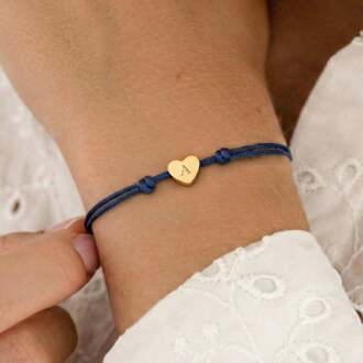 YourSurprise Gepersonaliseerde koord armband - Blauw - Gouden hartje