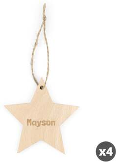 YourSurprise Houten kersthanger met naam graveren - Ster - 4 stuks