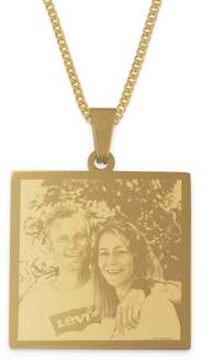 YourSurprise Ketting vierkante hanger met foto - goud