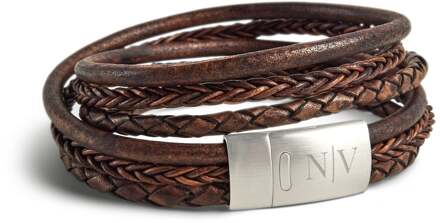 YourSurprise Luxe dubbele heren armband leer graveren - Bruin - M