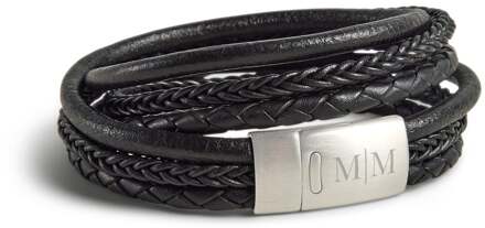 YourSurprise Luxe dubbele heren armband leer graveren - Zwart - L