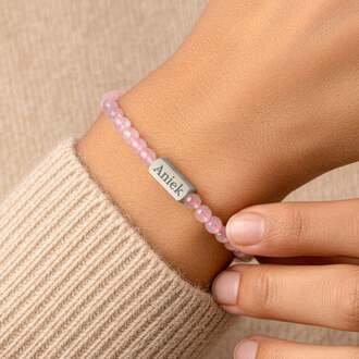 YourSurprise Rozenkwarts armband graveren - S - 4mm - Zilver