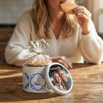 YourSurprise Stroopwafel blik met bedrukte deksel - Delfts Blauw - 230 gram - Daelmans