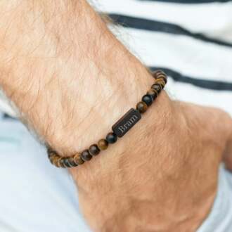 YourSurprise Tiger eye armband graveren - Bruin - M - 6mm