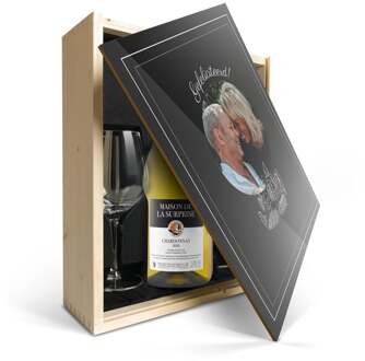 YourSurprise Wijnpakket met wijnglazen - Luc Pirlet Chardonnay - Bedrukte deksel