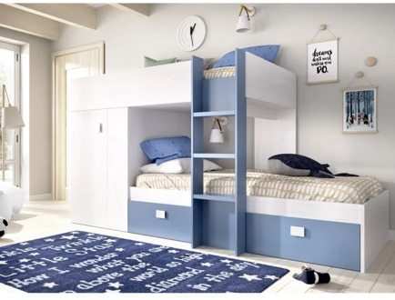 Youth bedroom in KIT bed train model GROE 2 drawers and 1 wardrobe ARTIC aquamarine