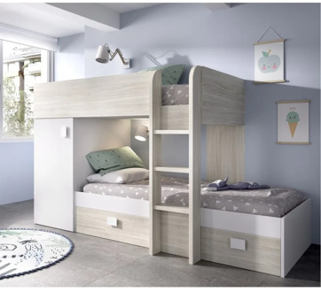 Youth bedroom in KIT bed train model MOVE 2 drawers and 1 wardrobe white and gray