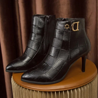 YRRFUOT 2020 Autumn Classic Ladies High Heels Plus Velvet Warmth Pointed Toe Stiletto Leather Zipper Fashion Women Shoes Casual