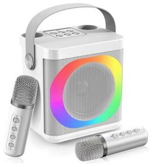 YS307 Home Karaoke Bluetooth Speaker RGB Licht Luidspreker met 2 Microfoons - Zilver