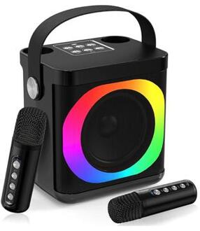 YS307 Home Karaoke Bluetooth Speaker RGB Licht Luidspreker met 2 Microfoons - Zwart