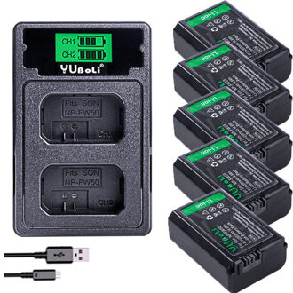 Yuboli 2000Mah NP-FW50 Np Fw50 Batterij Akku + Led Dual Usb Charger Voor Sony A37 Alpha 7 7R Ii 7S A7S A7R Ii A5000 NEX-7 DSC-RX10 lader en 4accu