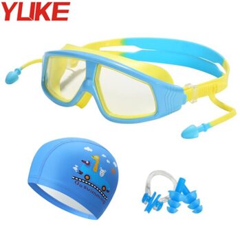 Yuke Professionele Kids Zwembril Anti-Fog Met Badmuts Tas Kinderen Swim Eyewear Waterdicht Jongens Meisjes Zwembad Bril geel blauw