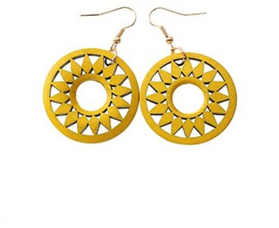 Yuluch 1 Paar Indiase Afrika Houten Oorbellen Voor Vrouwen Etnische Lange Houten Gear Earring Sieraden geel