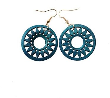 Yuluch 1 Paar Indiase Afrika Houten Oorbellen Voor Vrouwen Etnische Lange Houten Gear Earring Sieraden groen