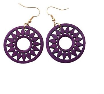 Yuluch 1 Paar Indiase Afrika Houten Oorbellen Voor Vrouwen Etnische Lange Houten Gear Earring Sieraden paars