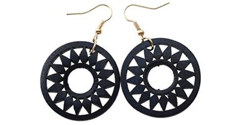 Yuluch 1 Paar Indiase Afrika Houten Oorbellen Voor Vrouwen Etnische Lange Houten Gear Earring Sieraden zwart