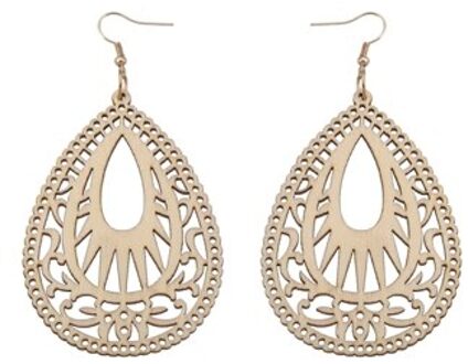 Yuluch Aankomst Natuurlijke Houten Water Druppels Holle Etnische Ornamenten Voor Retro Vrouwen Oorbellen Populaire beige