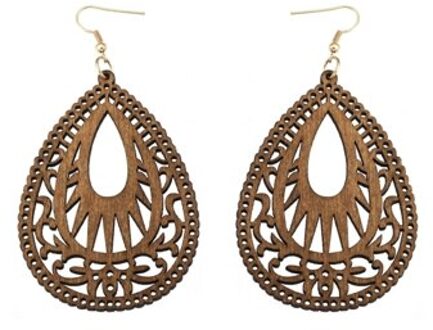 Yuluch Aankomst Natuurlijke Houten Water Druppels Holle Etnische Ornamenten Voor Retro Vrouwen Oorbellen Populaire bruin